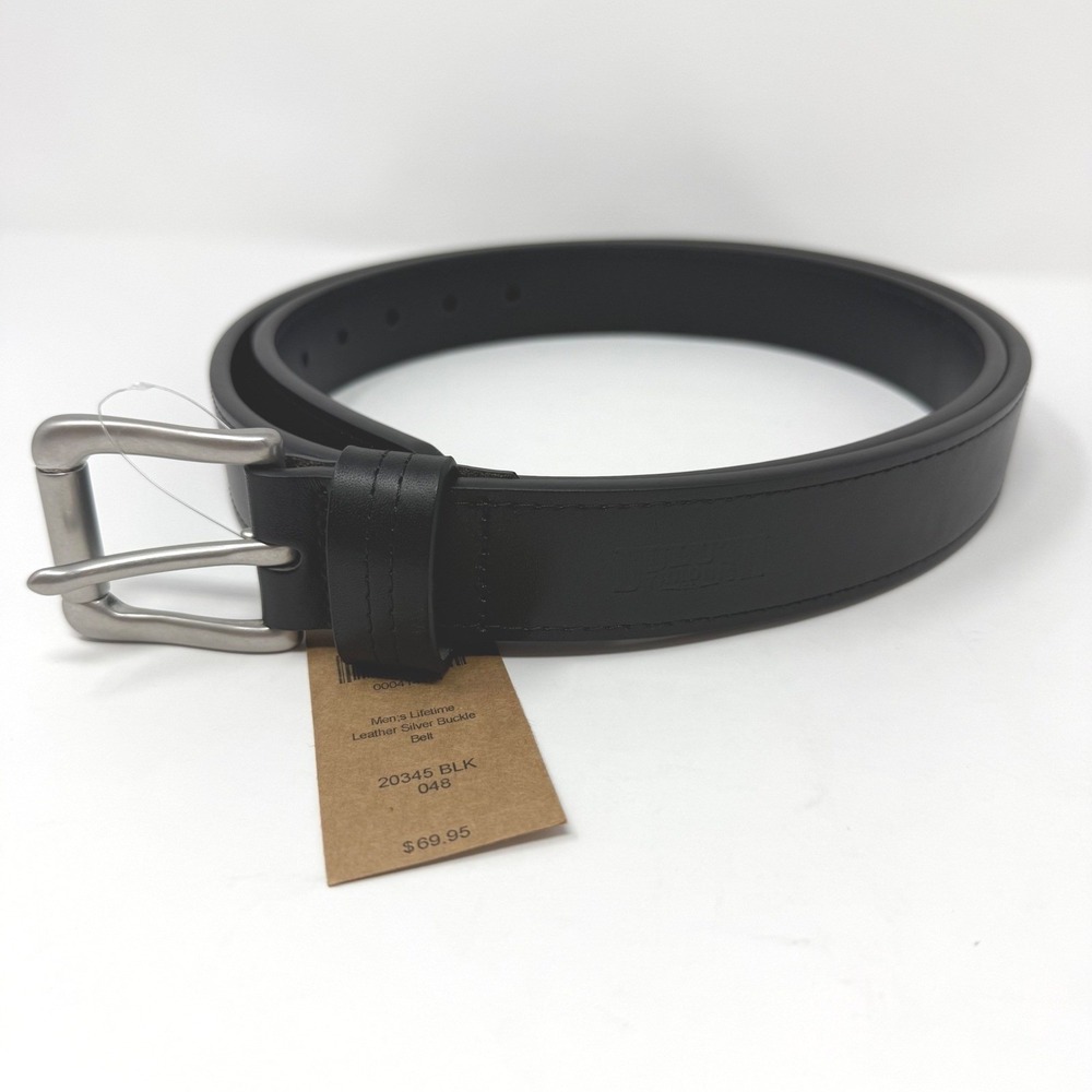Duluth Trading Co Mens Size 48 Lifetime Leather Silver Buckle Belt Black NEW